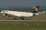 D-AIGS 'Bergisch Gladbach' is touching down RWY 23L after flight from Chicargo.