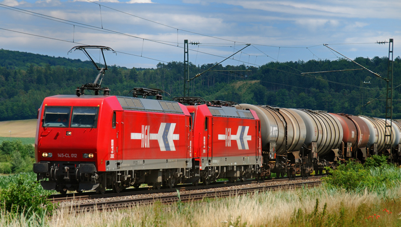 145-CL 012 + 185 605-3, HGK, aufgenommen am 07.07.12, bei Treuchtlingen.