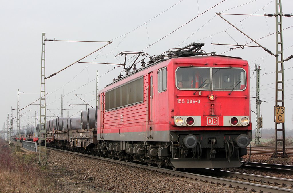 155 006-0 mit gem Gz. kurz vor Porz-Wahn am 25.02.2011
