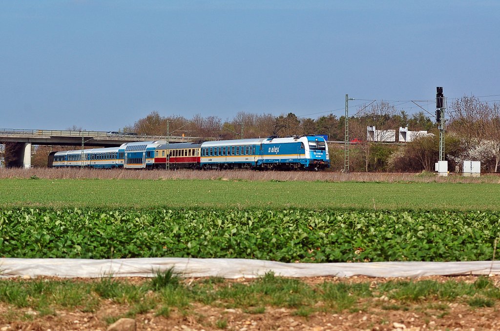 183 004 ist unterwegs zum Hbf M�nchen.
Aufgenommen am 08.04.2011 in M�nchen Feldmoching.