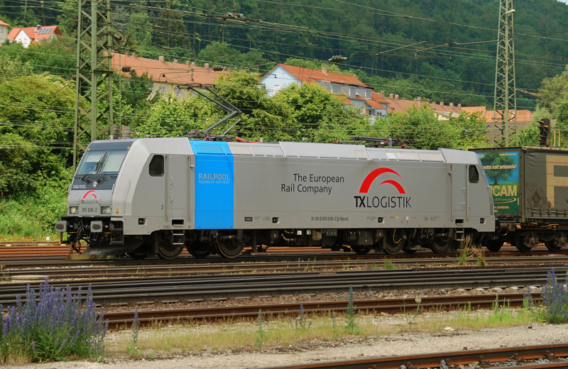 185 696-2, TX Logistik, aufgenommen am 29.06.10, bei der Durchfahrt durch Treuchtlingen.