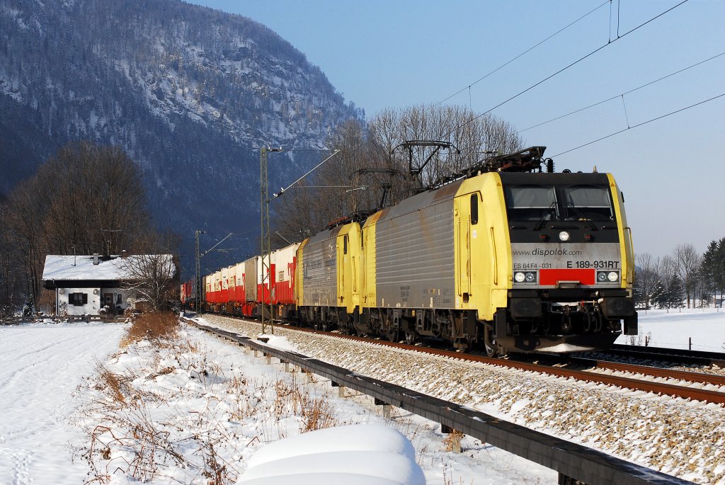 189 931 + 189 xxx Lokomotion mit einem KLV-Zug Richtung Brenner.
Aufgenommen am 04.12.2010