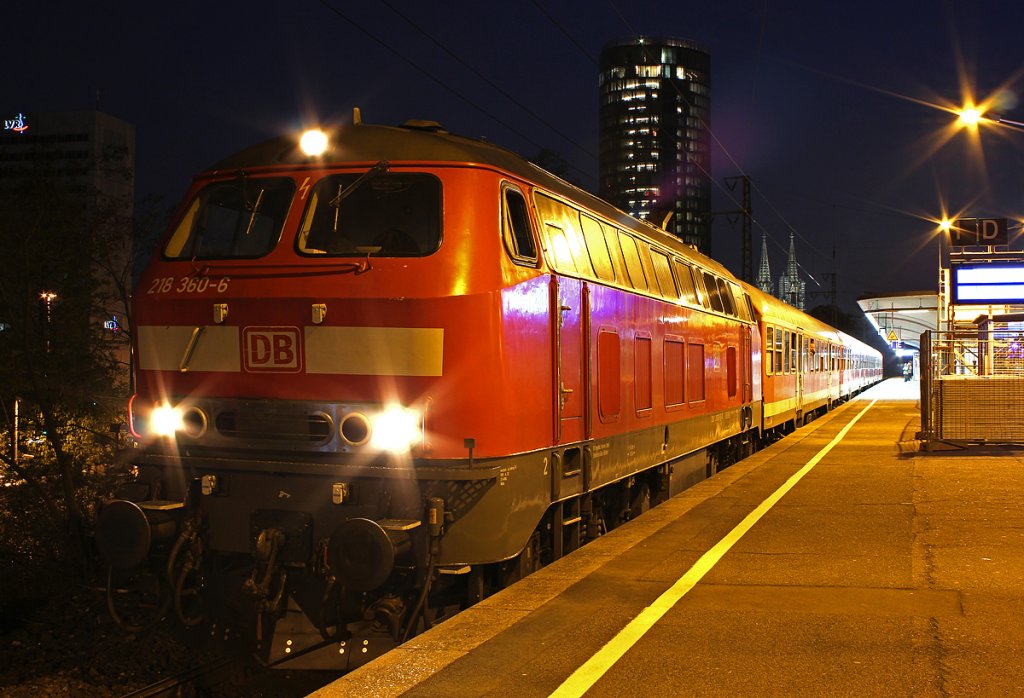 218 360-6 am RB24 aus Euskirchen an Gl.1 in K�ln Messe/Deutz am 13.04.2012