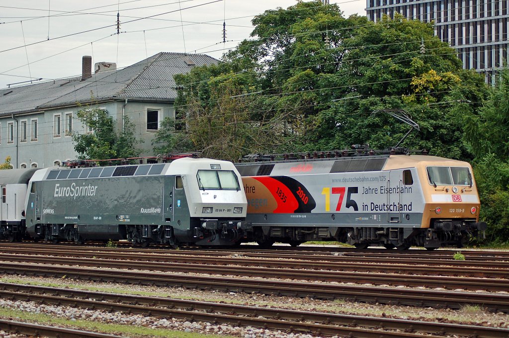 Am 17.09.2011 konnte die 120 159 mit dem Euro Sprinter in 
M�nchen Laim Rbf festgehalten werden.
