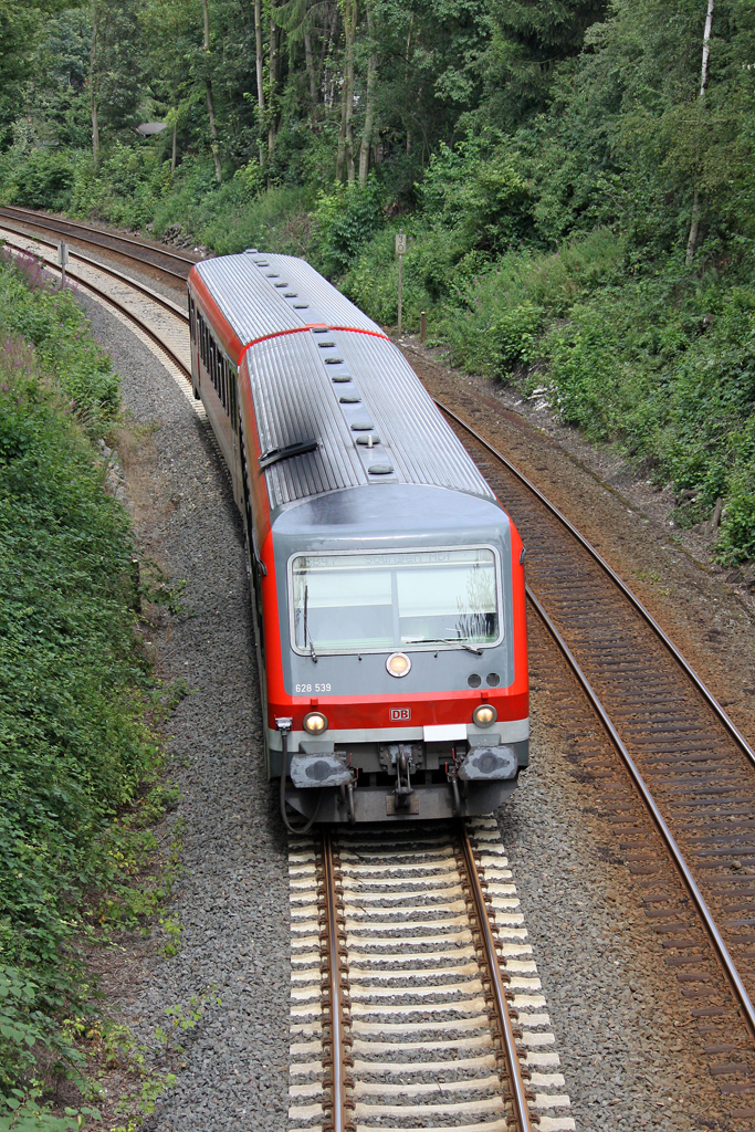 Der 628 539 als RB 47 richtung Wuppertal in Wuppertal Rauenthal am 19,07,11