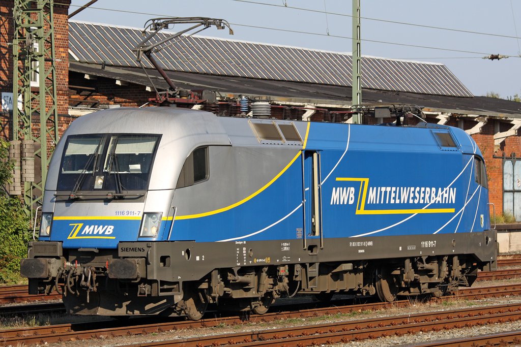 Die 1116 911-7 der MWB abgestellt in Stade am 