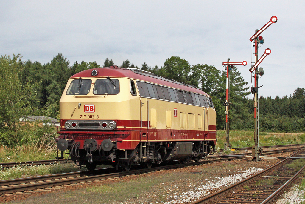 Die 217 002-5 bei der Durchfahrt durch in T�ssling am 02,08,10 