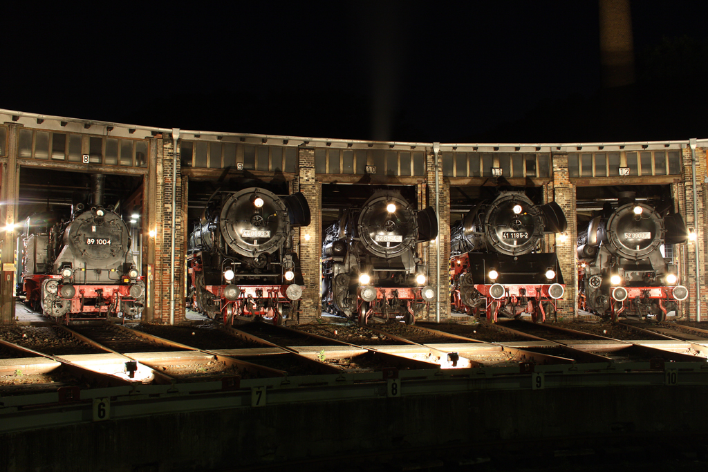 Die 89 1004 , 44 0093-3 , 52 8154-8 , 41 1185-2 , 52 9900-3 im DB Museum Halle (Saale) am 03,07,10