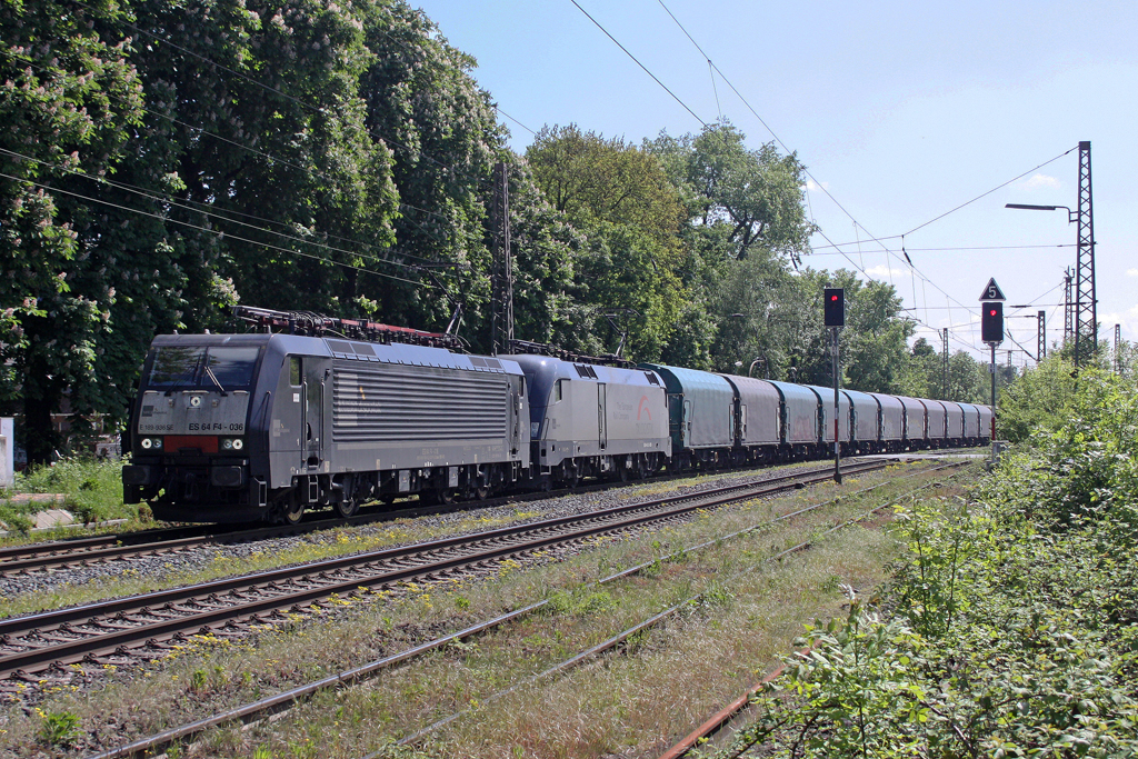 Die ES 64 F4-036 ( E 189-936SE ) und ES 64 U2-029 ( 182 529-8 ) in Ratingen Lintorf am 03,05,11 