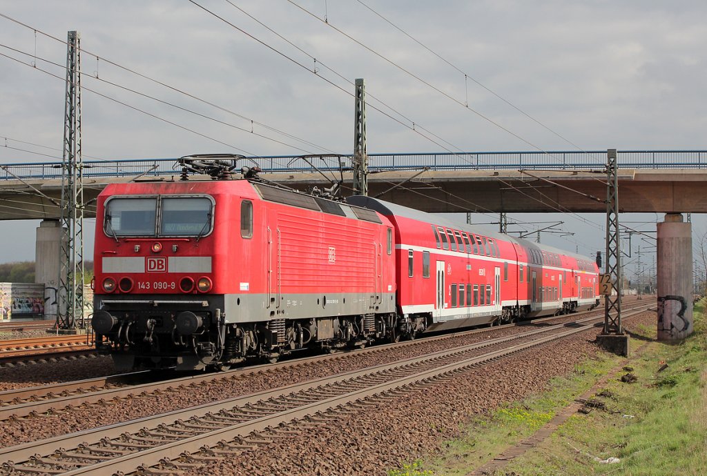 Ein RB27 auf Abwegen oder 143 090-9 auf den G�tergleisen bei Porz(Rhein) am 23.04.2013