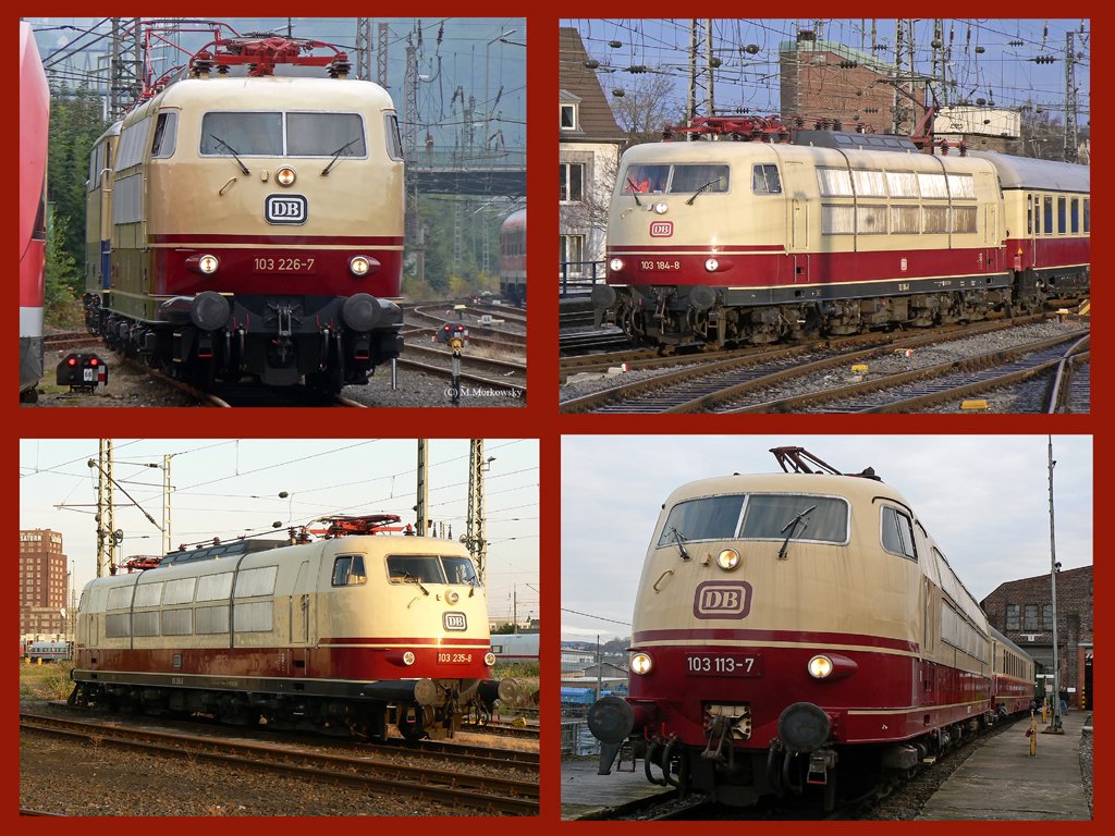 Eine kleine Collage zum Thema DB BR 103 , im einzelnen sind hier abgebildet : 103 184-8 / 103 235-5 / 103 113-7 / 103 226-7 .