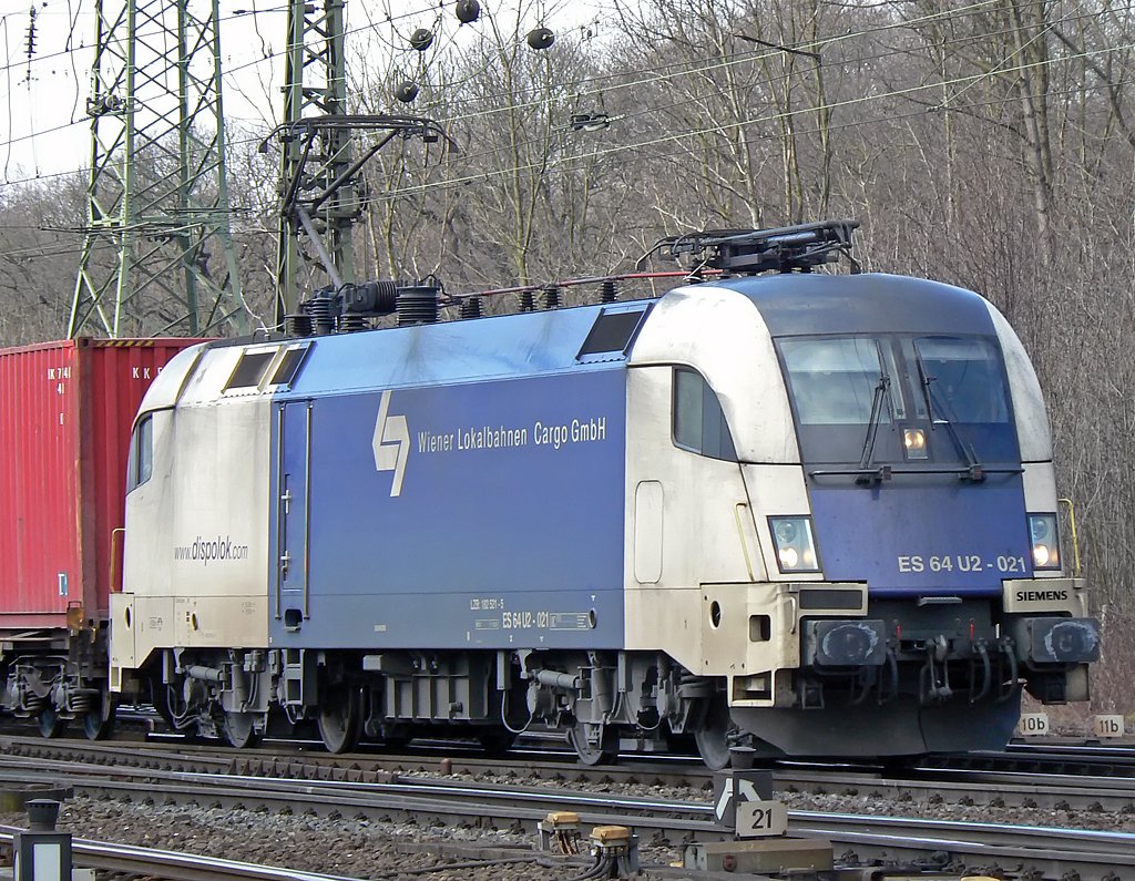 ES 64 U2 021 der Wiener Lokalbahnen in Gremberg am 2.3.2010