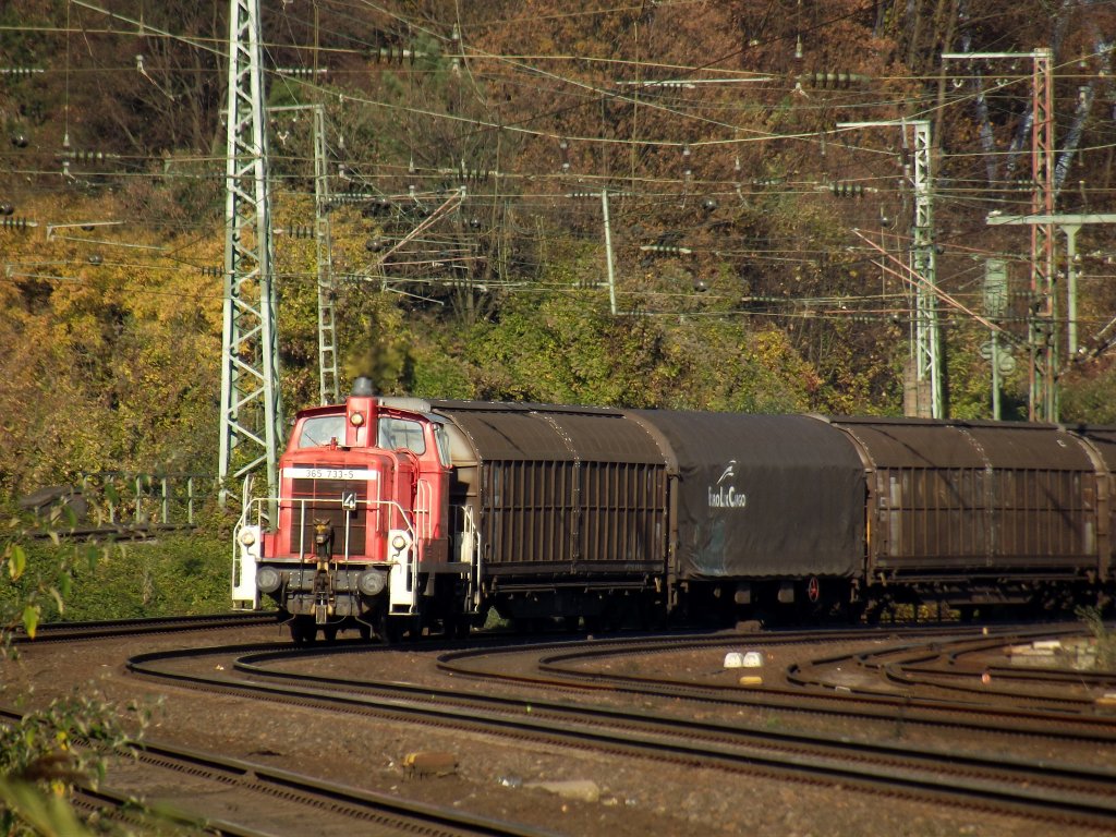 Ohrendes bet�ubendes r�hren. 365 733-2 wird in k�rze mit einem gz. den bahnhof k�ln west durchfahren.