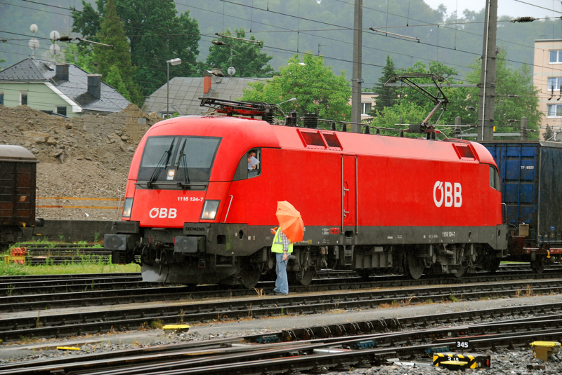 �bergabe der Papiere im Salzburger Schn�rlregen. 1116 124-7,aufgenommen am 02.01.10.