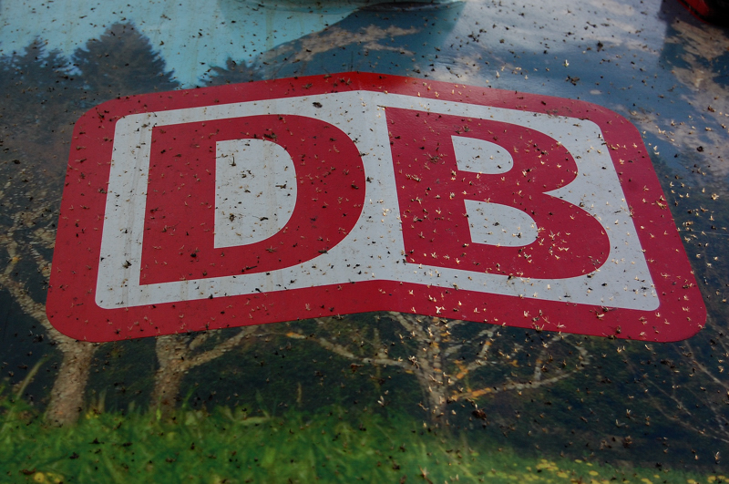 Zuerst dachte ich die Beklebung sei aufgerauht worden. Beim n�heren Blick l�ste sich das R�tsel um die aufgerauhte Oberfl�che von 111 039-4. Tausende w�hrend der Fahrt aufgefangene Insekten! Aufgenommen am 13.06.11, in Treuchtlingen.