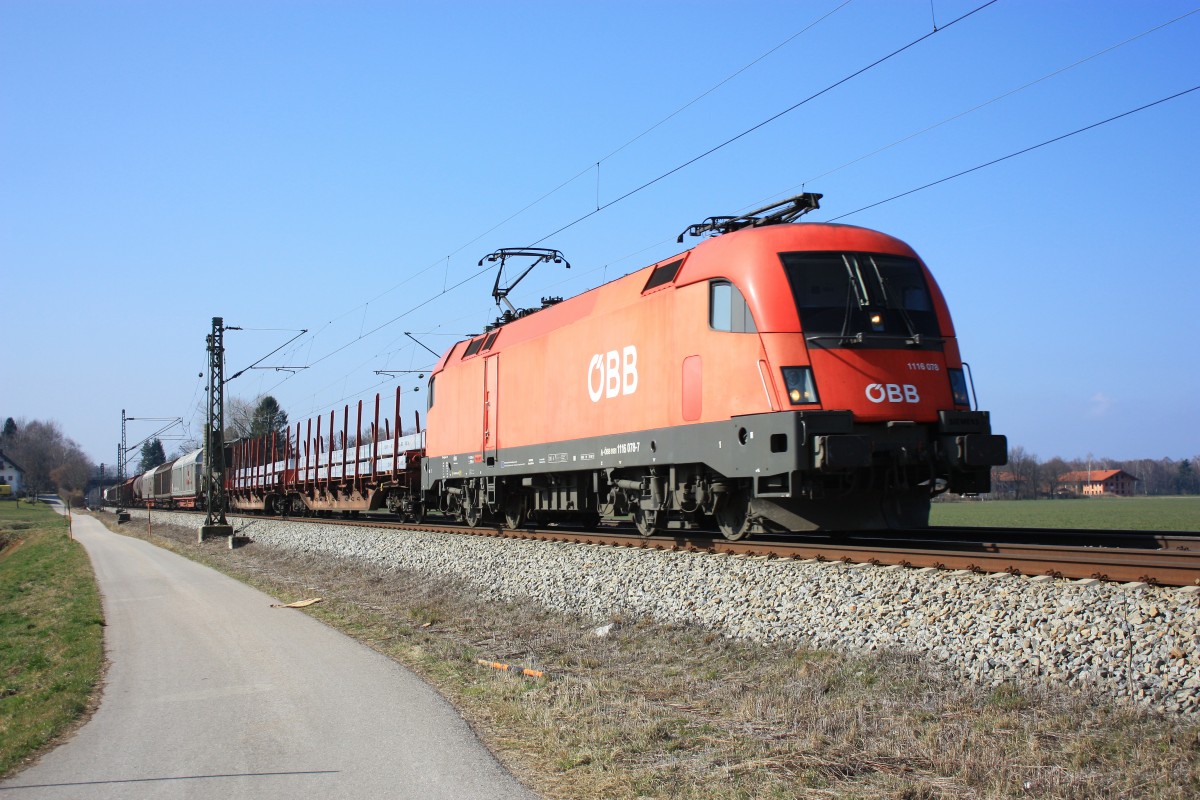 1116 078-7 ist am 7. M�rz 2014 bei �bersee in Richtung Salzburg unterwegs.