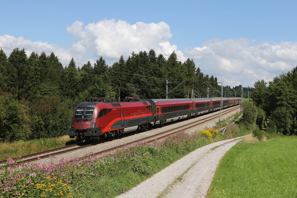 1116 219 aus Salzburg kommend am 1. September 2021 bei Grabenst�tt.