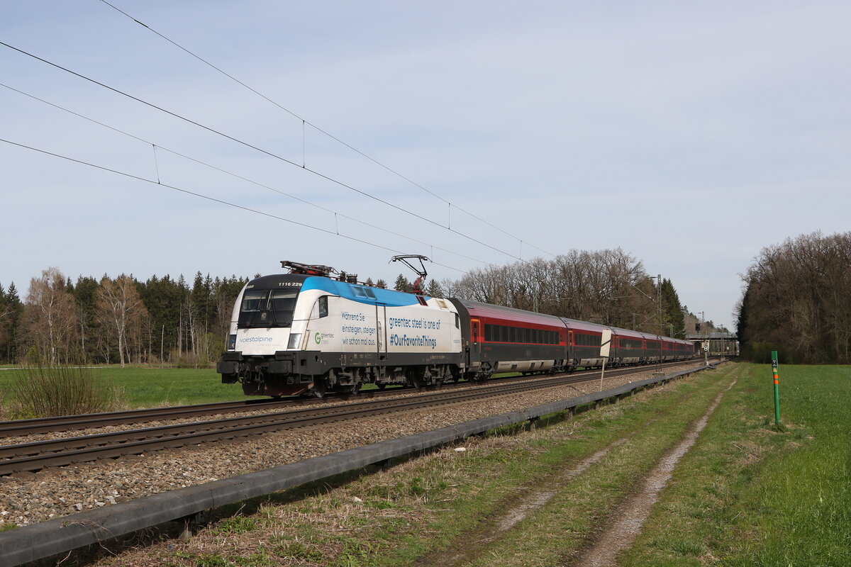 1116 229  Voestalpine  auf dem Weg nach Innsbruck am 26. M�rz 2024 bei Brannenburg.