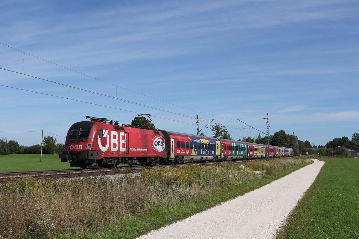 1116 249  �FB-Railjet  auf dem Weg nach M�nchen am 3. Oktober 2021 bei �bersee am Chiemsee.