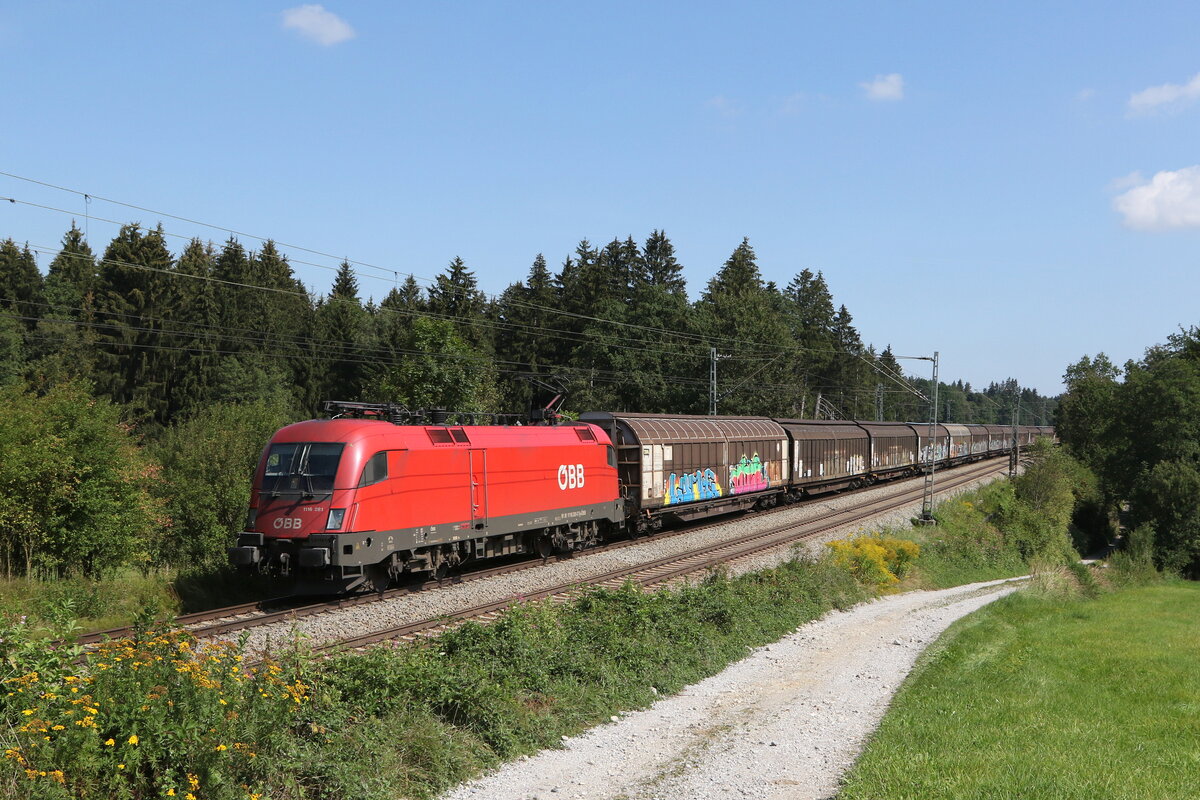 1116 281 mit Schiebewandwagen aus Salzburg kommend am 30. August 2022 bei Grabenst�tt.