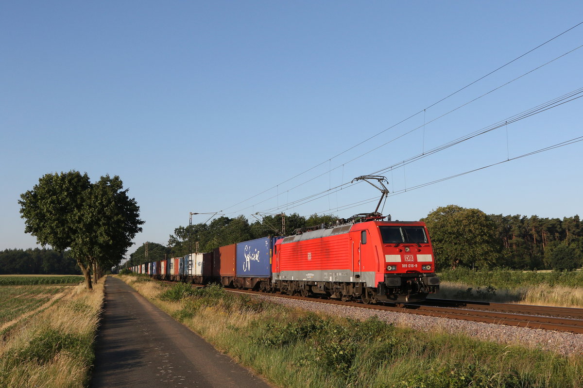 189 016 mit einem  KLV  am 26. Juni 2020 bei D�rverden.