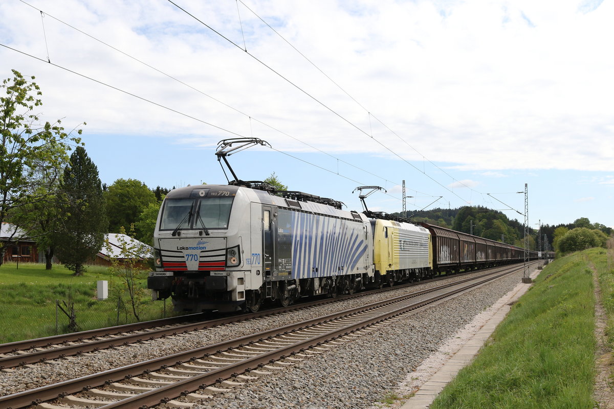 193 770 & 189 902 aus Salzburg kommend am 4. Mai 2020 bei Grabenst�tt im Chiemgau.