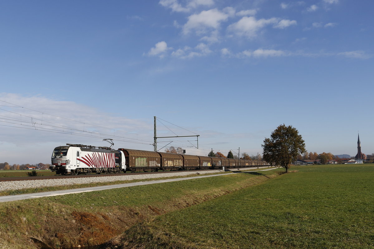 193 775 mit dem  Bosch-Zug  am 11. November 2018 bei �bersee am Chiemsee.