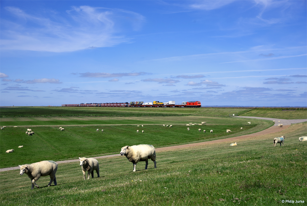 245 025-2 und 628 502-6  Keitum  mit dem AS-K 1425 (Westerland(Sylt) - Niebüll und Bredstedt) am 05.07.2017 bei Friedrich-Wilhelm-Lübke-Koog.
