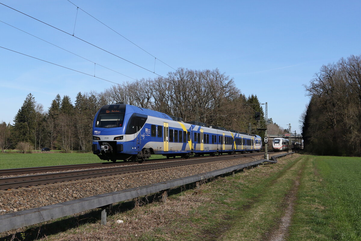 430 026 aus Rosenheim kommend am 20. M�rz 2024 bei Brannenburg.
