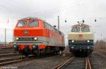 Die 218 137-8 und 217 014-0 im DB Museum Koblenz L�tzel am 10,03,13