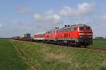 Die 218 313-5 und 218 838-1 mit dem SyltShuttle bei Nieb�ll am 12,05,12