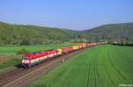 223 061-6 und 223 034-0 mit Kisten am 24.04.2014 an der Staustufe Harrbach.