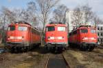 110 505, 110 451 und 110 472 standen am 28.03.2010 im BW Braunschweig.