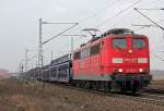 151 150-0 mit leerem Autozug kurz vor Porz Wahn am 25.02.2011
