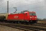 185 221-9, aufgenommen am 02.03.10, bei der Durchfahrt durch Gersthofen, Strecke Augsburg-Donauw�rth.