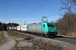 185 617 mit einem  KLV  aus M�nchen kommend am 24. Februar 2024 bei Hufschlag/Traunstein.