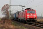 189 058-1 mit LKW Walther Ganzzug in Porz Wahn am 09.03.2012
