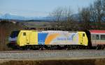 ES 64 F4-091, European Bulls, aufgenommen am 27.02.10, kurz vor A�ling, Strecke Rosenheim-M�nchen.