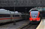zwei ICE 3 treffen sich mit 644 001 am 28.02.2011 im K�lner Hbf