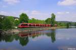 644 022-5 und 644 050-6 als RB 11553 (Meinerzhagen - K-Hansaring) am 04.05.2014 bei Engelskirchen am Stausee Ohl-Grünscheid.
